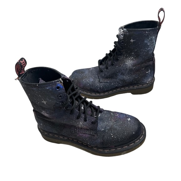 Dr. Martens‎ Splatter Paint Print Black Canvas Boots Women's US 6 EU 37 Grunge - Picture 1 of 8